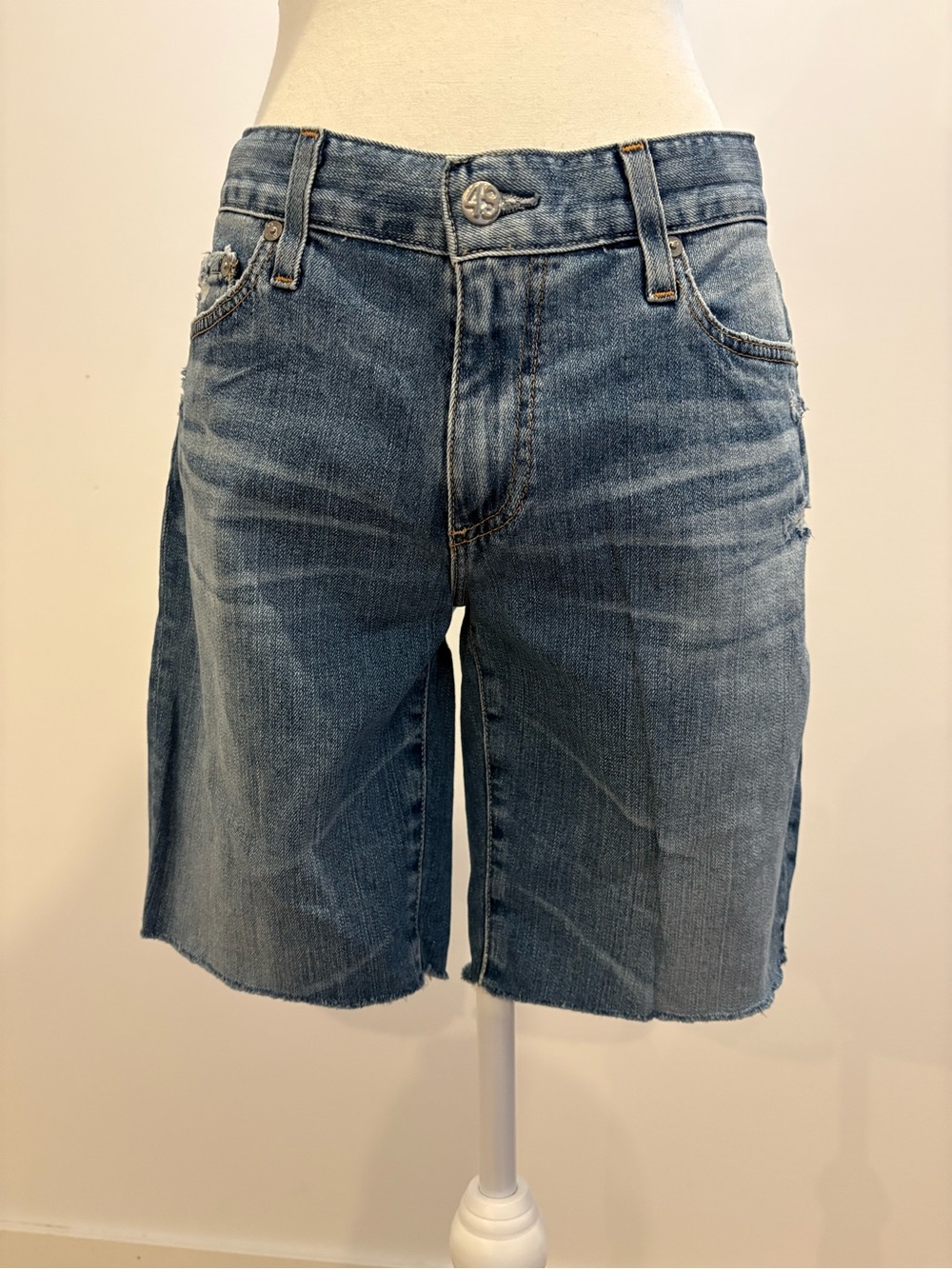 Ag Adriano Goldschmied Mid-Blue Denim Jean Shorts